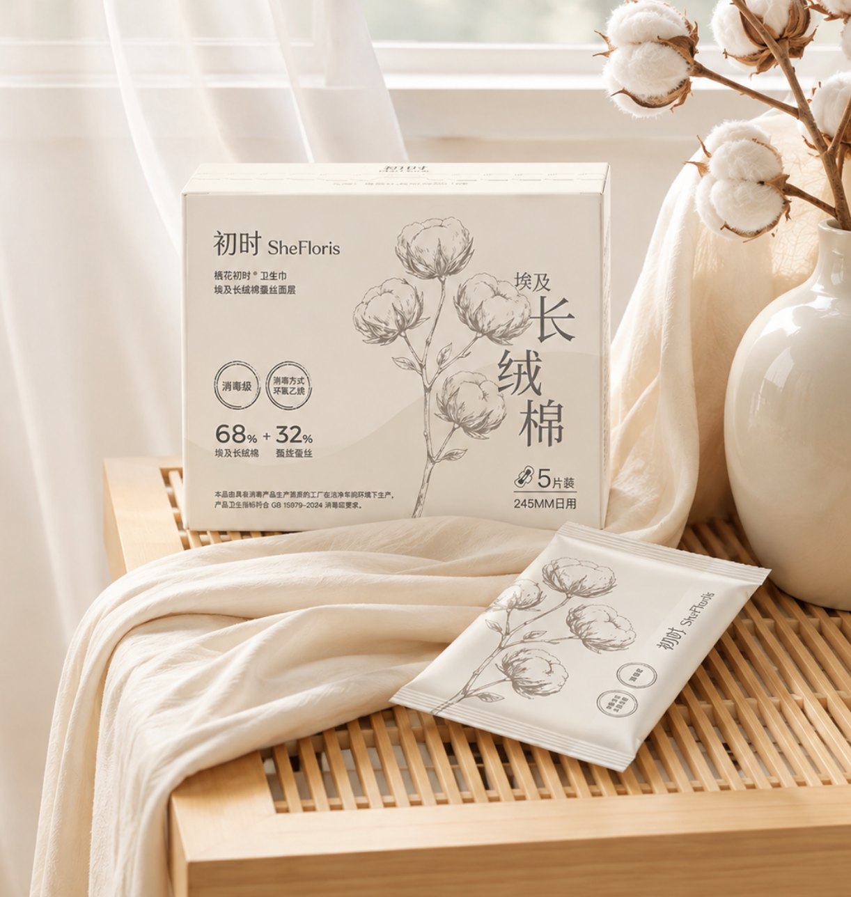 栖花初时日用卫生巾 盒装与独立包装